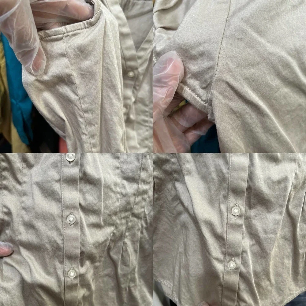 Banana Republic Tan Puff Sleeve Vneck Button Front Top Size 4 - 